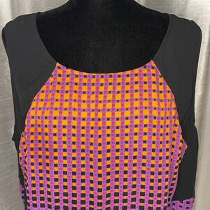 Lane Bryant Peplum Women’s 24 Purple Orange Black Geometric Print Sleeveless Top